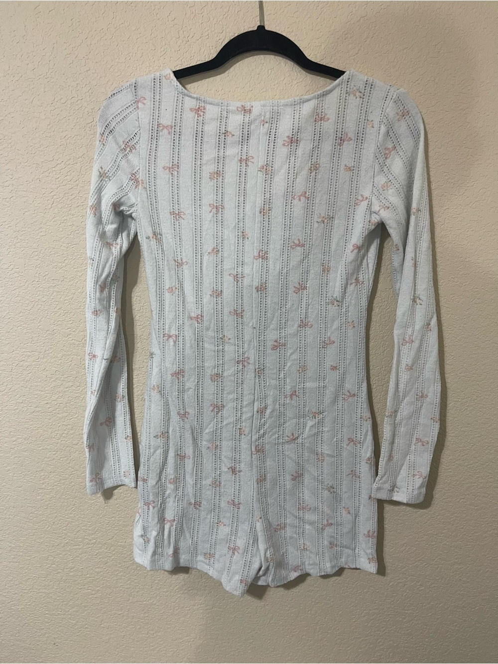 Pink Rose Light Blue Henley Romper with Pink Floral Accents - Picture 2 of 3
